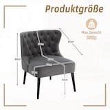 thumbnail of Polstersessel ohne Armlehnen Samt Grau 61x65x80 cm mit Zierknöpfen und Nieten, Massivholzbeine, kompakter Design Sessel