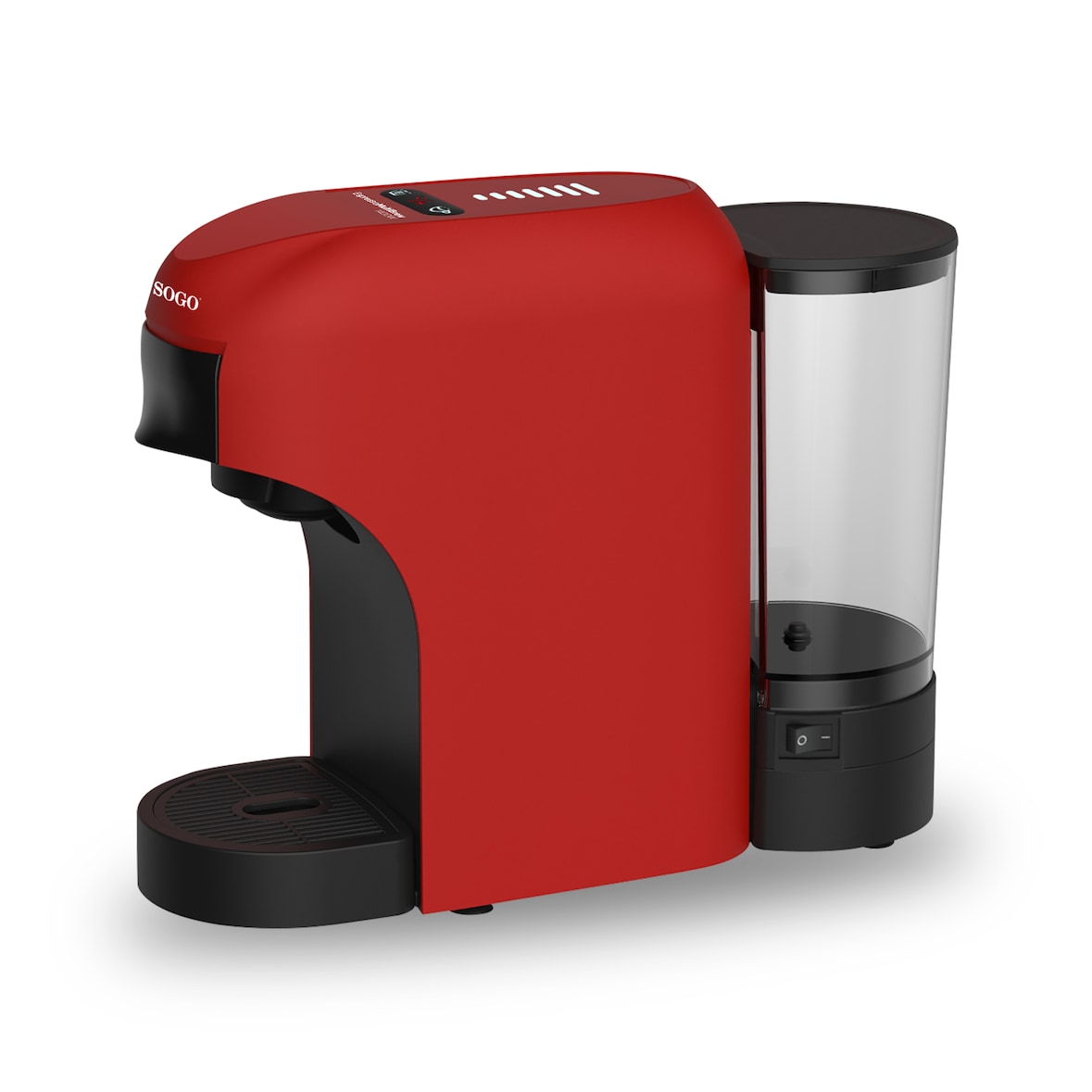 Sogo 4‑in‑1 Multi‑Kapsel Kaffeemaschine, 20 Bar, kompatibel mit mehreren Systemen, schnelle Extraktion, Rot/Schwarz