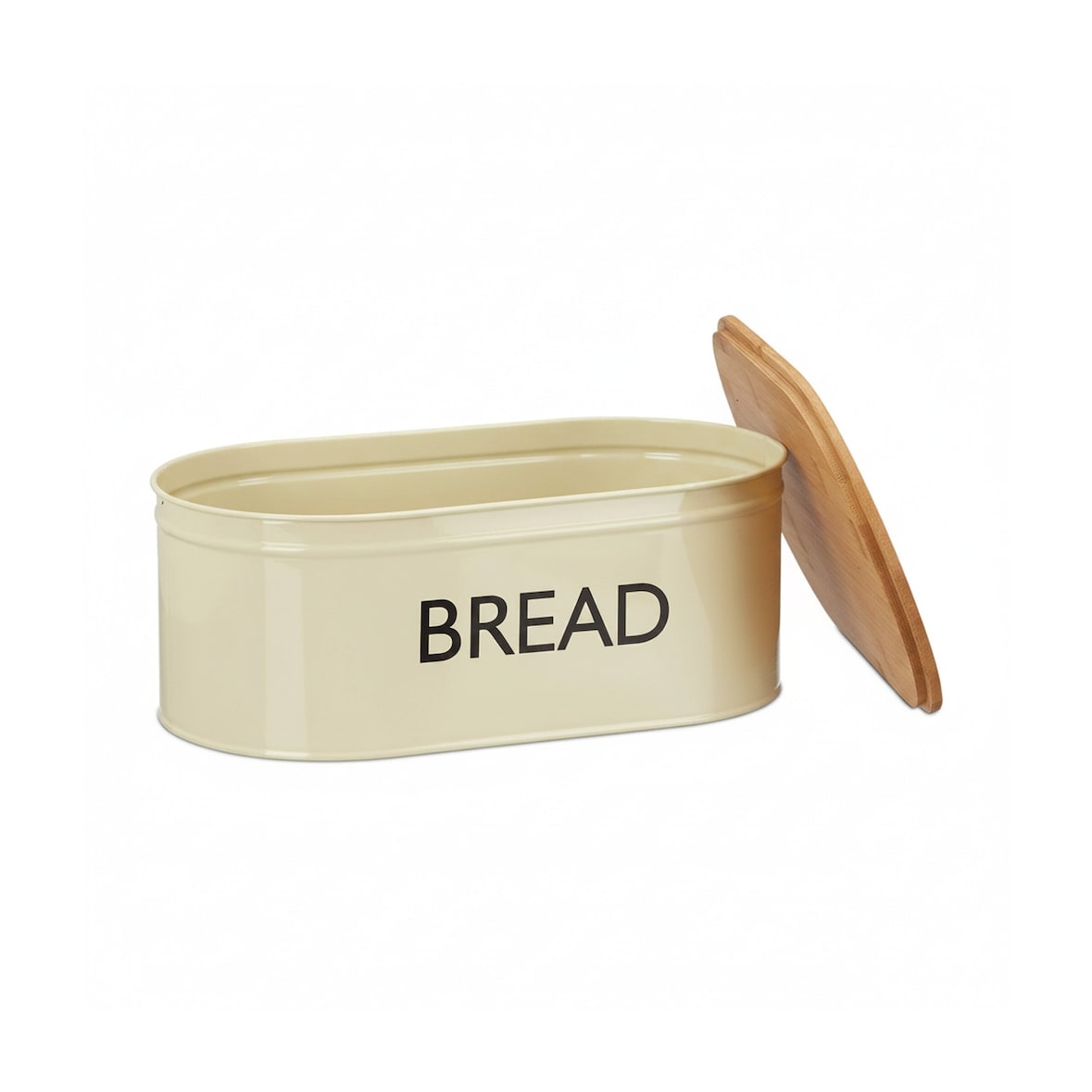 Relaxdays Brotkasten Retro XL, mit Bambusdeckel, runde Brotbox mit Schriftzug BREAD, HBT: 14 x 36 x 20 cm, beige/natur