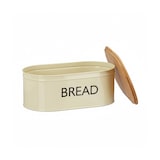 thumbnail of Relaxdays Brotkasten Retro XL, mit Bambusdeckel, runde Brotbox mit Schriftzug BREAD, HBT: 14 x 36 x 20 cm, beige/natur