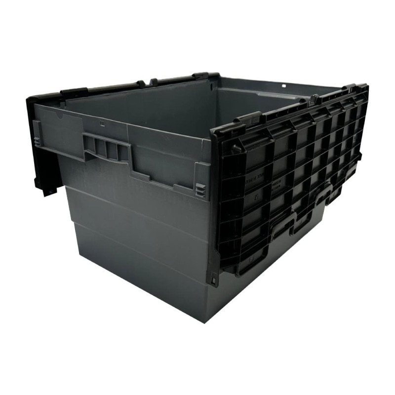 Caisse de transport/stockage en plastique avec couvercle attaché - 600 x 400 x 320 mm - VOGUE