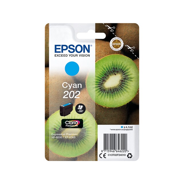 EPSON Cartouche Jet d'Encre Claria Premium Cyan ''Kiwi'' 202 (T02F2) - C13T02F24010