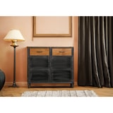 thumbnail of Cassettiera credenza HWC-N28, con ruote 2 cassetti, 3D industriale retrò metallo legno 90x100x40cm ~ nero, marrone