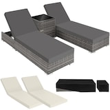 thumbnail of tectake Wicker ligbedden Nautica set van 2 verstelbaar met beschermhoes grijs 184x60x21 cm tuin