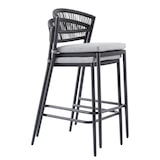 thumbnail of METRO Professional Chaise de bar TRACE II, acier / rotin PE / polyester, 105 x 54 x 62 cm, empilable, coussin inclus, gris foncé