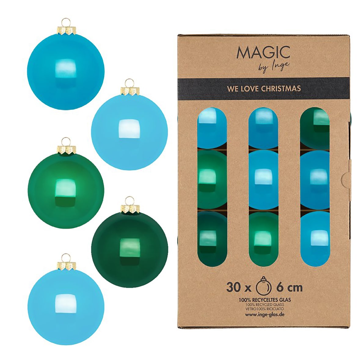 30 Weihnachtskugeln Glas 6cm matt & glänzend Christbaumkugeln Weihnachtsbaumkugeln Weihnachten Christbaumschmuck Weihnachtsbaumschmuck Grün Blau Mix