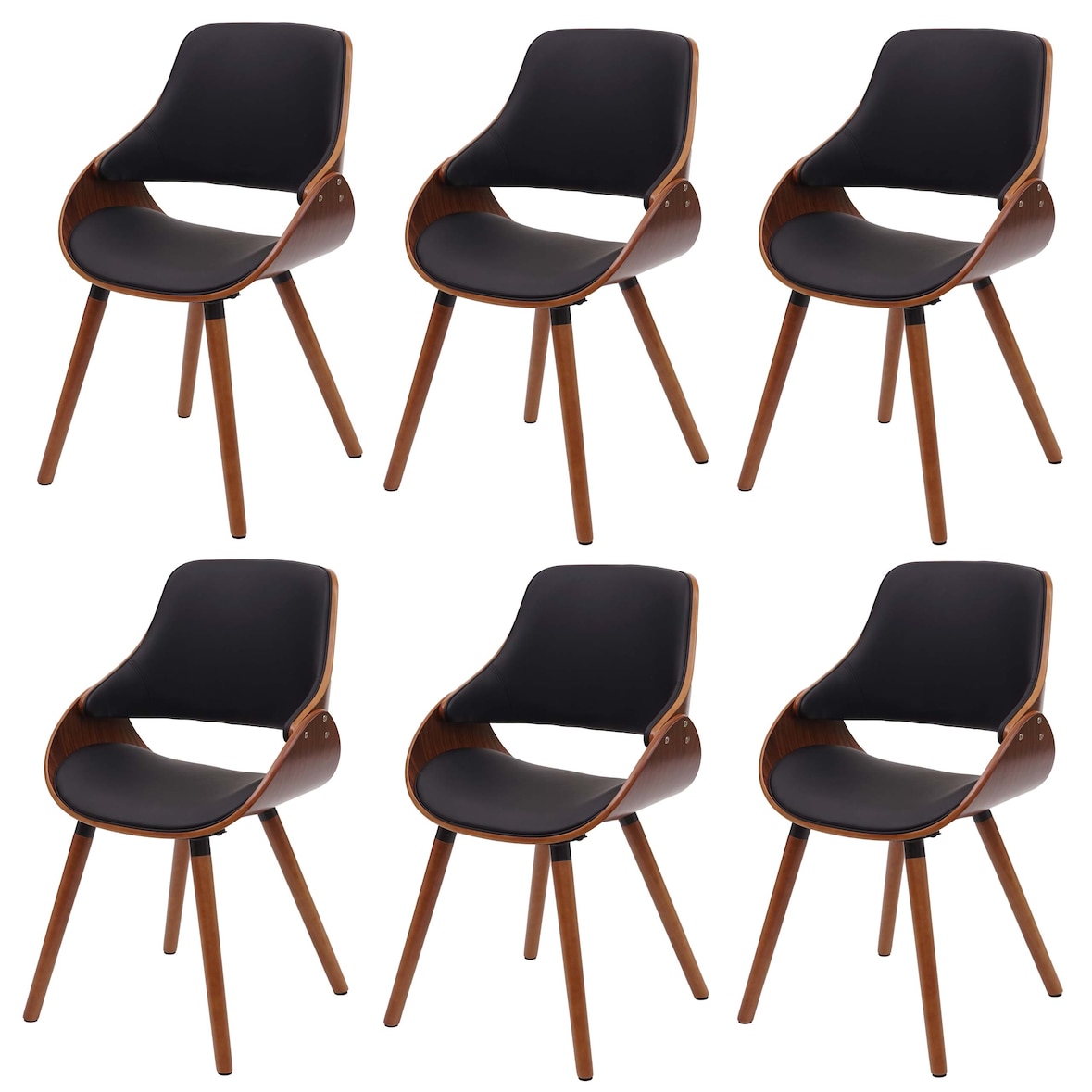 Set di 6 sedie da sala da pranzo HWC-D23, sedia da cucina, design retrò ~ ecopelle nero