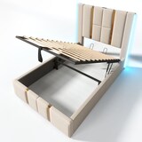 thumbnail of Merax Polsterbett USB Type C Ladefunktion APP-Control LED Einzelbett 90×200 Stauraumbetten Bettgestell, Lattenrost aus Holz, Beige Leinen