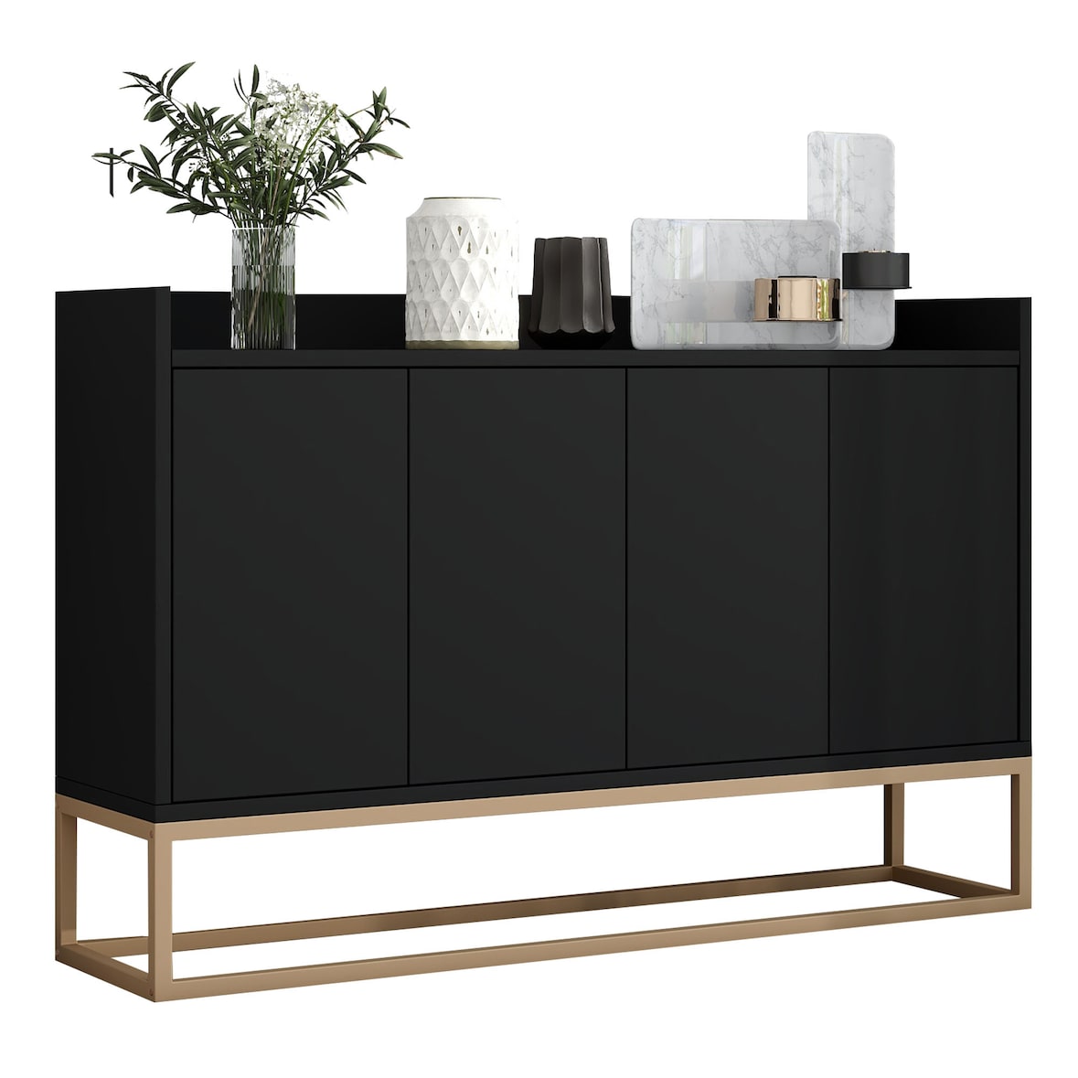 Merax Modernes Sideboard im minimalistischen Stil 4-türiger griffloser Buffetschrank für Esszimmer, Wohnzimmer, Küche Schwarz