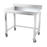 thumbnail of Table de travail en inox 1200 x 700 mm adossée avec renfort sur roulettes PREMIUM / GOLDINOX