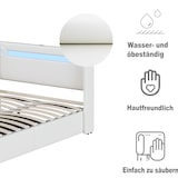 thumbnail of Merax Polsterbett 140x200 Bett mit LED-Lichtleiste, Bluetooth-Player und USB-Aufladung, Stauraumbett aus PU-Leder, Doppelbett Weiß