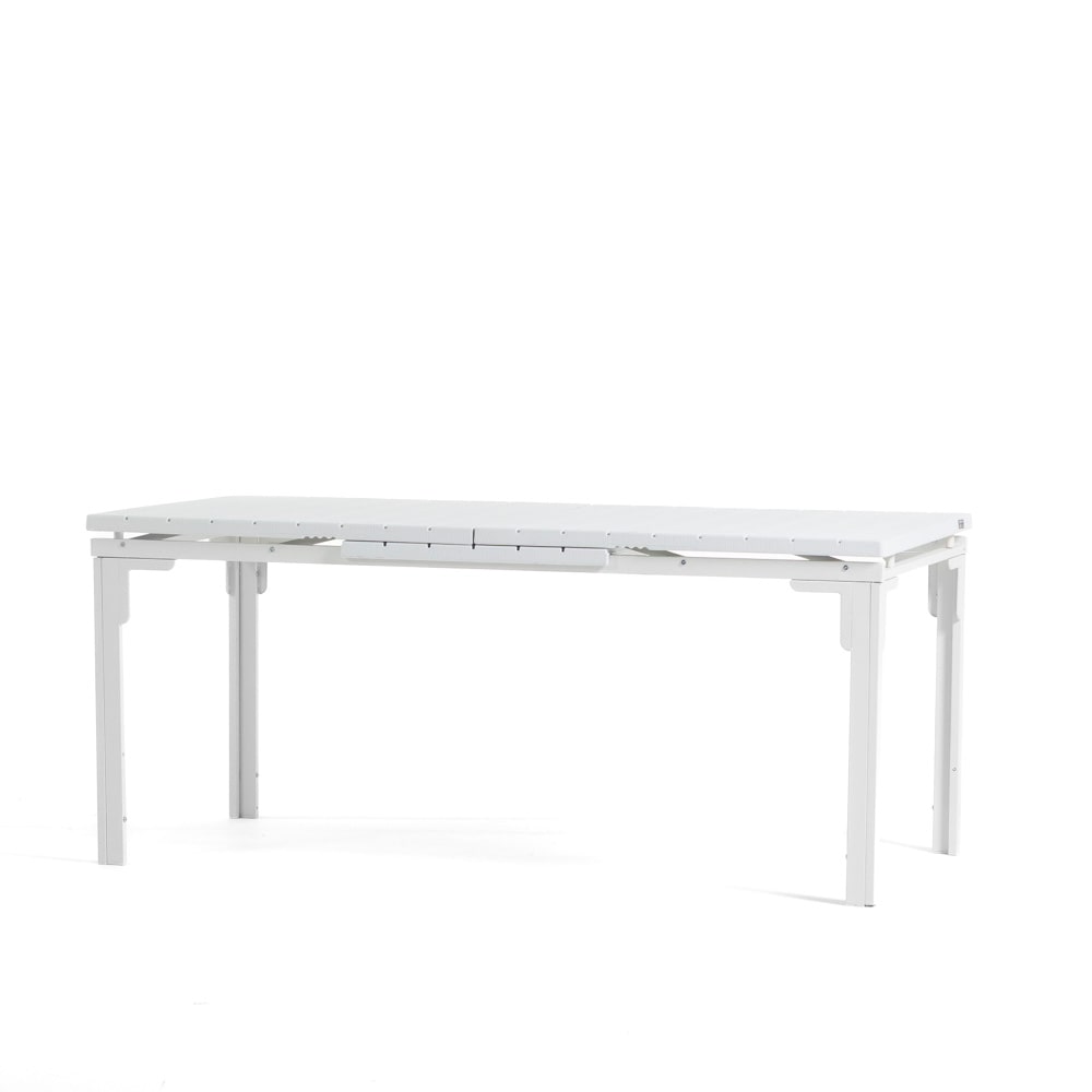 Table de jardin extensible 180/240x90 cm,structure en acier,plateau effet bois,10 personnes,pour jardin ou terrasse - THOMAS XL - Blanc