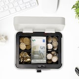 thumbnail of Relaxdays Geldkassette, 3-stellige Zahlenkombination, Münzeinsatz, Geldkasten Eisen, Kasse, HxBxT 8,5 x 20 x 17 cm, grau