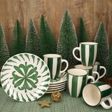 thumbnail of 12tlg Frühstücksset Wald grün Steingut 6 Personen Teller Becher Zweige Streifen