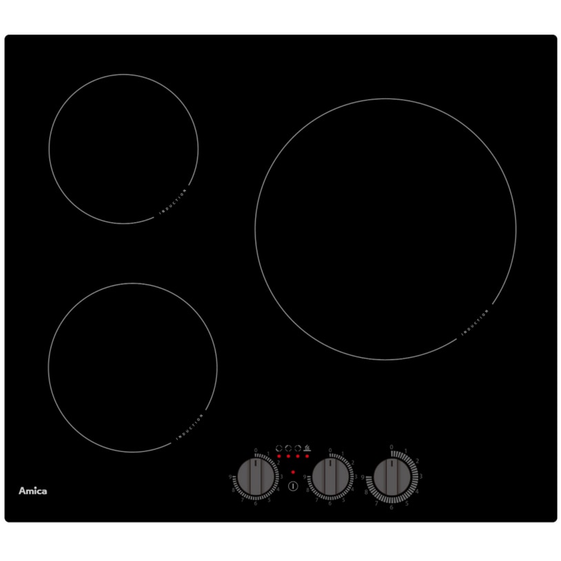 AMICA Table De Cuisson Induction 58cm 3 Feux 5500w Noir aim3530