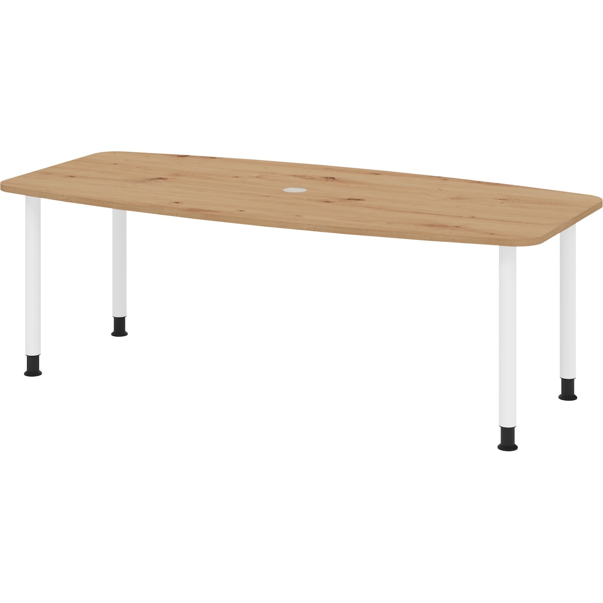 bümö Konferenztisch oval 220x103 cm großer Besprechungstisch in Asteiche, Besprechungstisch mit Gestell in Weiß, Meetingtisch für 8 Personen,