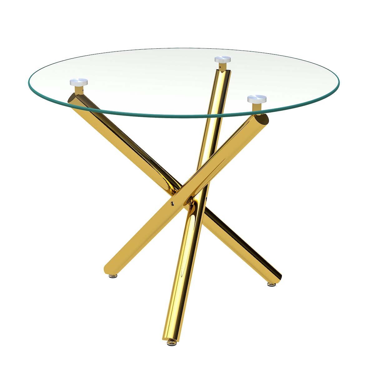 Merax Esstisch rund Ø80 cm, Glastisch modern mit X-Gestell, Küchentisch klein platzsparend, 2–4 Personen, gold Metall