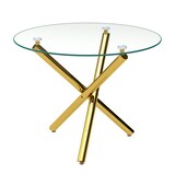 thumbnail of Merax Esstisch rund Ø80 cm, Glastisch modern mit X-Gestell, Küchentisch klein platzsparend, 2–4 Personen, gold Metall