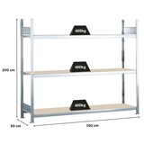 thumbnail of PROREGAL Weitspannregal mit Spanplatten WS 2000 | Grundregal | HxBxT 200x150x50cm | 3 Ebenen | Fachlast 400kg | Verzinkt