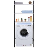 thumbnail of Standregal HWC-K82, Badregal Waschmaschinen-Regal Leiterregal, Industrial Metall Holz 155x64x25cm ~ Marmor-Optik weiß