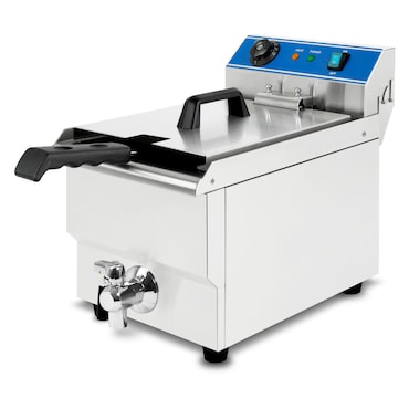 VERTES Freidora de acero inoxidable, capacidad de 16 litros, 50-200 °C, 3000 W, 230 V, principio de zona fría, freidora para hostelería.