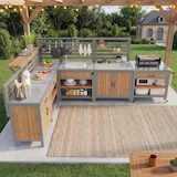 thumbnail of Merax Outdoor Küchenschrank L-Form, wetterfest, mit Spüle & Wasserhahn, Edelstahl-Arbeitsplatte, BBQ Grillstation mit Stauraum & Flaschenöffner, Grau