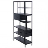 thumbnail of Regal HWC-P11, Regalschrank Bücherregal Standregal, Schubladen Industrial MDF Metall Melamin 150x81x33cm ~ schwarz
