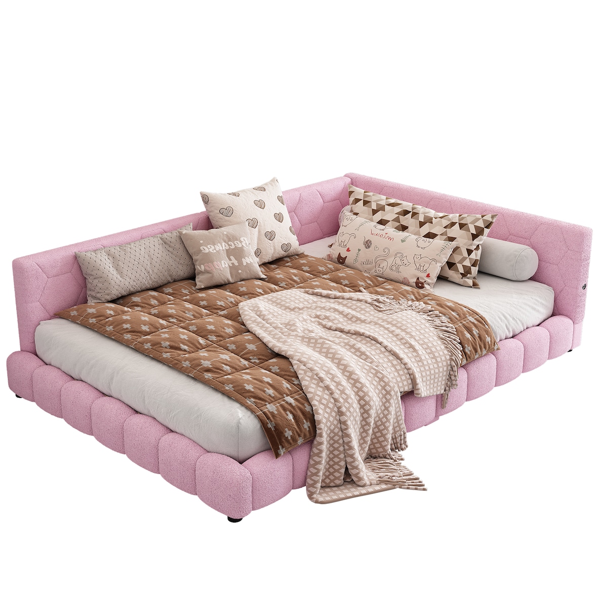 Merax 140*200cm Schlafsofa, 16 Farben Umgebungslicht, USB-Anschluss, Bequemes Material, Rosa