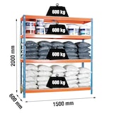 thumbnail of SimonRack Estante Industrial 2000x1500x600, 4 Prateleiras em Madeira, 600 kg por Nível, Estrutura em Aço, Azul/Laranja/Madeira - Simonforte