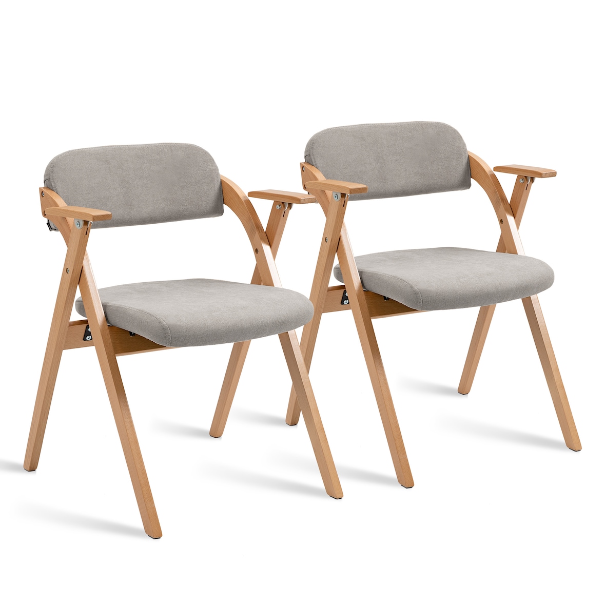 Klappstuhl Set 2 Grau 79x60x53 cm mit Armlehnen gepolstert stapelbar aus Buchen Massivholz rutschfeste Füße abnehmbarer Bezug