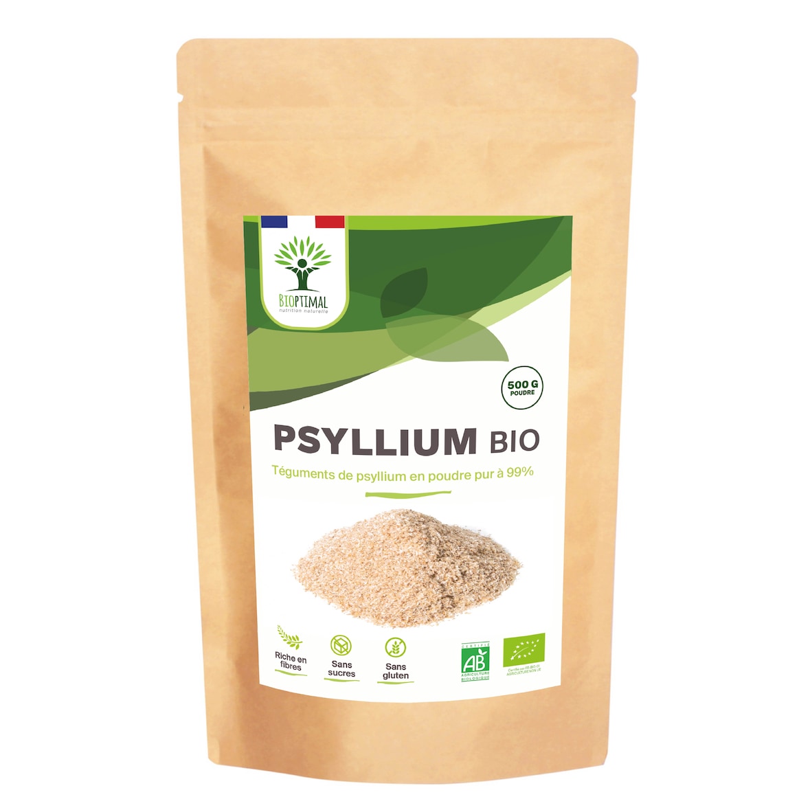 Psyllium Blond Bio - Téguments de Psyllium en Poudre Fine - Digestion Transit Cholestérol - Fabriqué en France - Vegan - Certifié par Ecocert - 500g