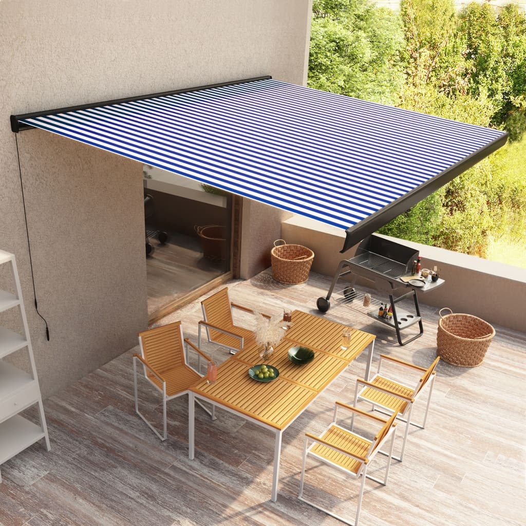 vidaXL Handmatig cassette zonnescherm 400x300 cm blauw en wit
