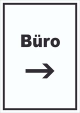 thumbnail of Büro Schild mit Text und Richtungspfeil rechts Office Bureau hochkant A6 Rückseite selbstklebend