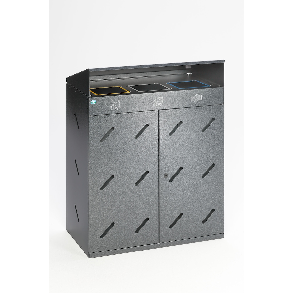 PROREGAL Robuste Wertstoffsammlstation 3-Fach-Einwurf | 300 Liter, HxBxT 118,5x89x50cm | Verzinkter Stahl | Grau | Mülleimer Abfalleimer Müllkorb