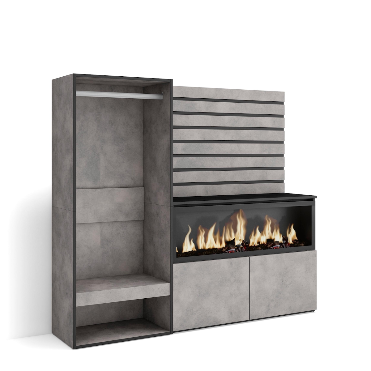 SKRAUT HOME Sideboard, Schrank, Buffet, Stauraum, 167x35x145 cm, Schlafzimmer, XXL-Elektrokamin, Offener Schrank, Moderner Stil, Zementgrau - 450_34