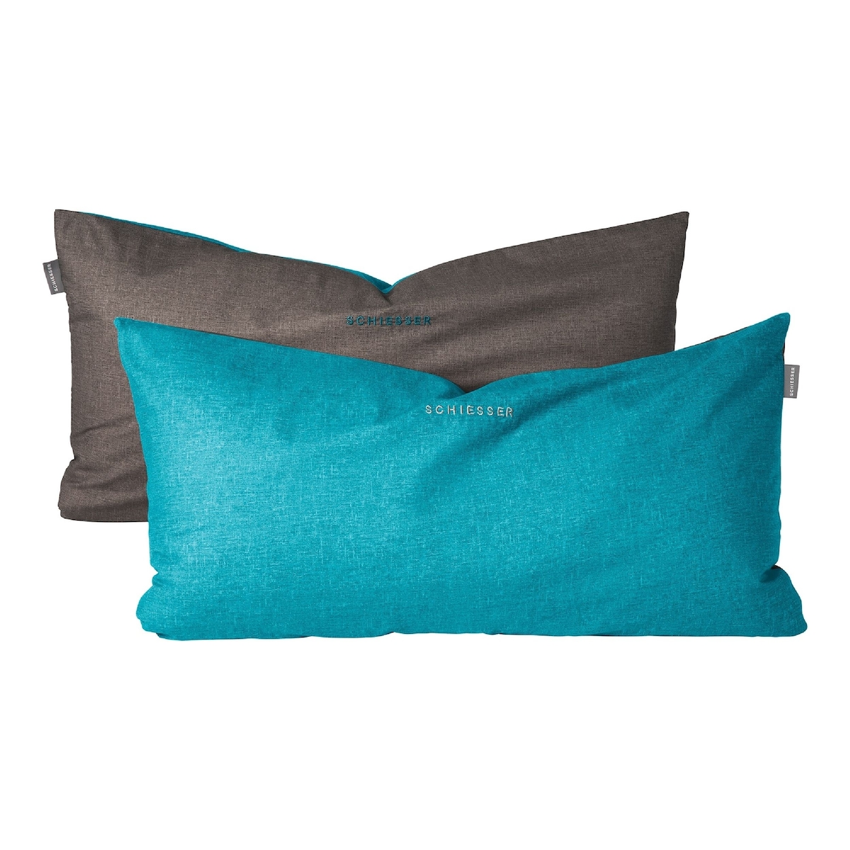 Schiesser Kissenhüllenset Doubleface - Renforcé - 2-teilig - 40 x 80 cm - Türkis-Dunkelgrau
