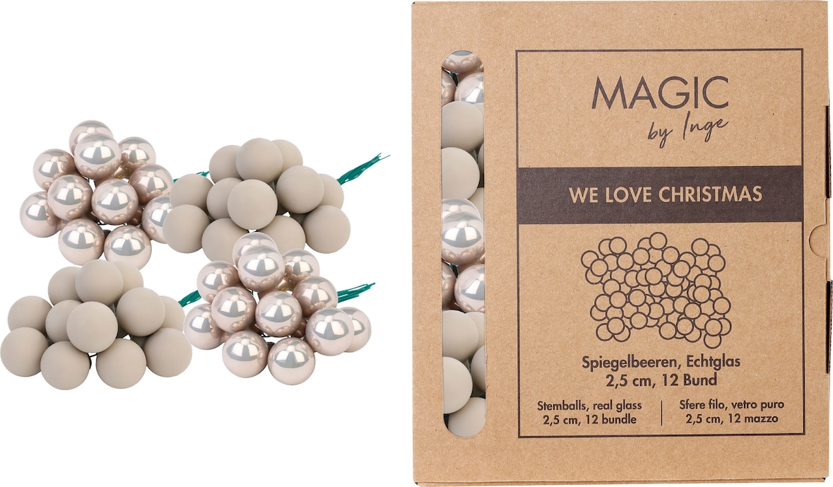 144 Weihnachtskugeln am Draht Glas 2,5cm Spiegelbeeren matt & glänzend kleine Dekokugeln Weihnachten Mini Christbaumschmuck Weihnachtsdeko Taupe