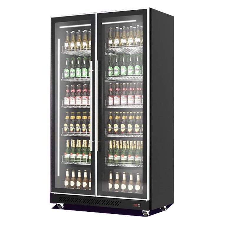 Mobiler Flaschenkühlschrank mit 2 Glastüren Getränkekühlschrank Kühlschrank Gastro 758 L 0/10°C ISO 48 mm