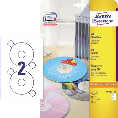 Avery Zweckform CD/DVD-Etikett L6043-25 117mm weiß 50 St./Pack.