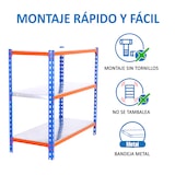 thumbnail of SimonRack Metallregal, 900x800x400 mm, 3 Ebenen, Metallboden, 180 kg Biegepunkt, Blau/Orange/Verzinkt - Simonclick