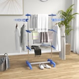 thumbnail of Tendedero vertical plegable de 3 niveles tendedero de ropa con 6 ruedas 2 laterales abatibles estantes ajustables y marco de acero inoxidable azul