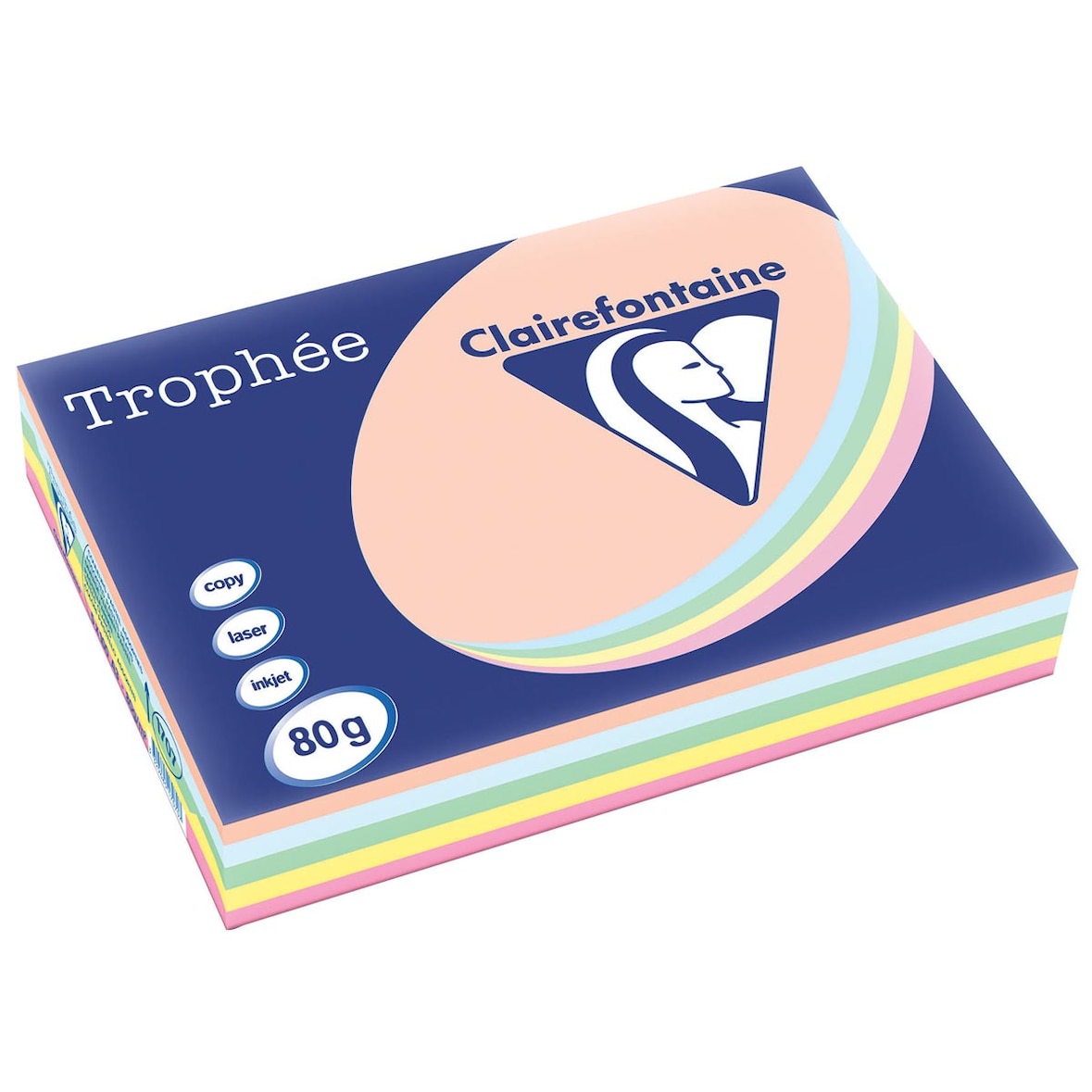 CLAIREFONTAINE Ramette 5x100F papier couleur Trophée 80g A3 assortis pastel Rose,canari,vert,Bleu,Saumon