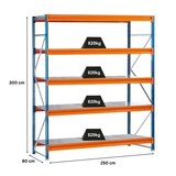 thumbnail of PROREGAL Weitspannregal mit Stahlpaneelen W 100 | Grundregal | HxBxT 300x250x80cm | 5 Ebenen | Fachlast 820 kg | Blau/Orange/Verzinkt