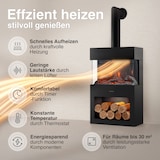thumbnail of KAMINIO Elektrokamin HENRI mit Ofenrohr - Elektrischer Kaminofen mit Heizung, 3D-Flammeneffekt, LED-Ambientelicht, Holzfach, Fernbedienung - Schwarz