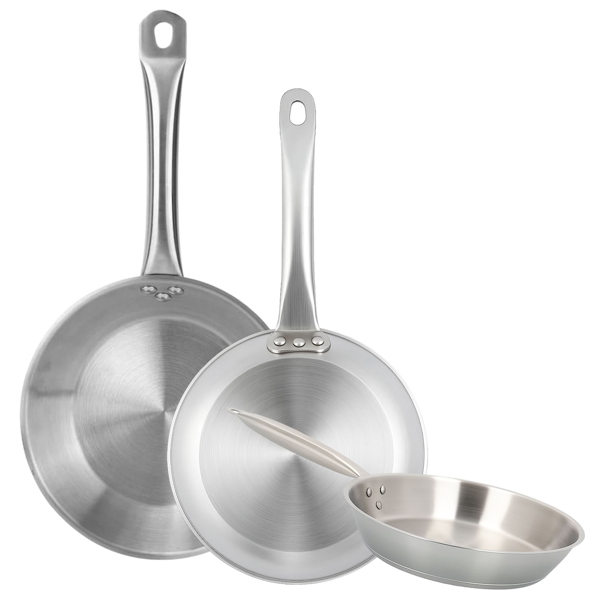 WellHome - Set de 3 Sartenes Ø30/32/34cm en Acero inoxidable, Aptas para inducción y SIN antiadherente