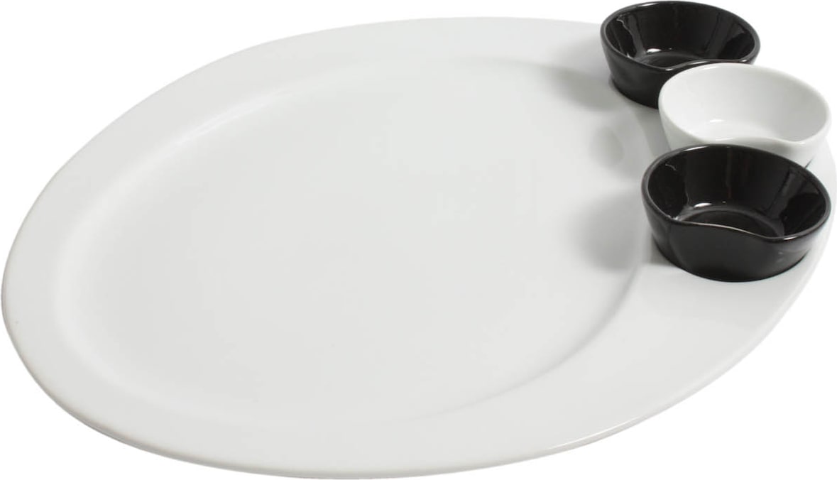 Greenvase - Salseras Negras+1 Blanca 34X28X2Cm Porcelana Caja De 6 Uds