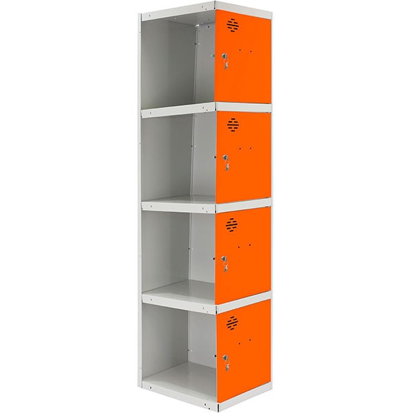 SimonRack Taquillas Vestuario Metálica, 1800x1600x500 mm, 4 Puertas, Módulo Adicional sin lateral, Incluye Llave, Gris/Naranja - Simonlocker