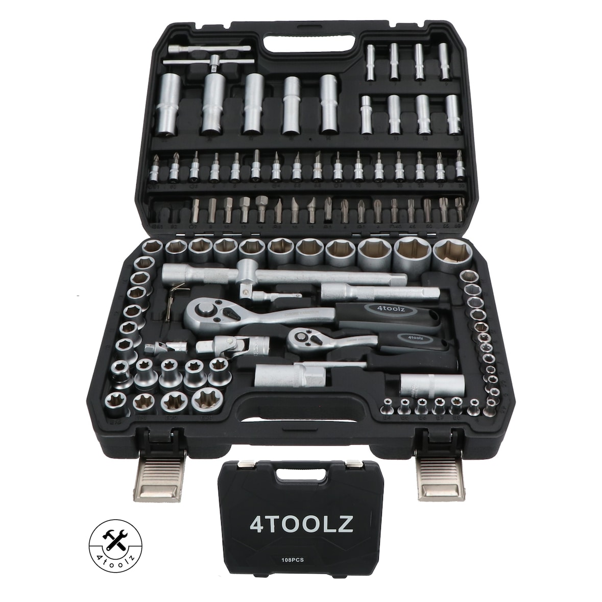 4toolz ® Doppenset 108-delig in Koffer - 72 tands Ratels 1/2" en 1/4'' Doppen en Bit-set