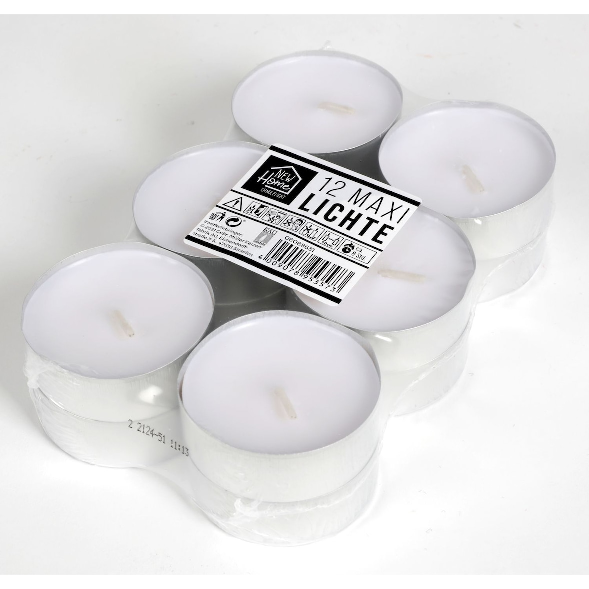 Maxi-Teelichter 12er-Set 8 Std. Brenndauer XL Jumbo Teelichte Kerzen Dekolicht