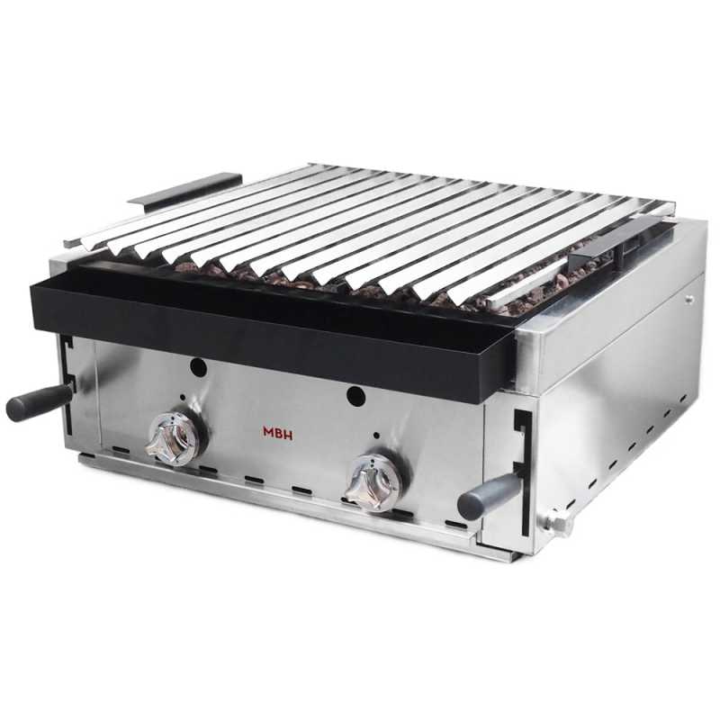 MBH - Professioneller Gas Lavasteingrill 60 cm für die Gastronomie. Industrielle Grill Edelstahl-Grill für Bar, Restaurant.